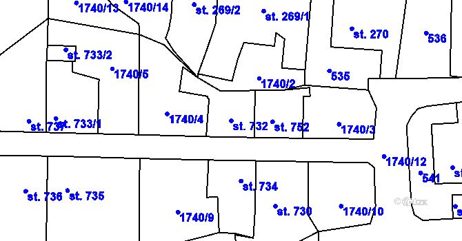 Parcela st. 732 v KÚ Heřmanův Městec, Katastrální mapa