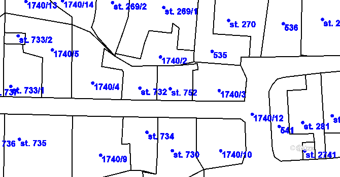 Parcela st. 752 v KÚ Heřmanův Městec, Katastrální mapa