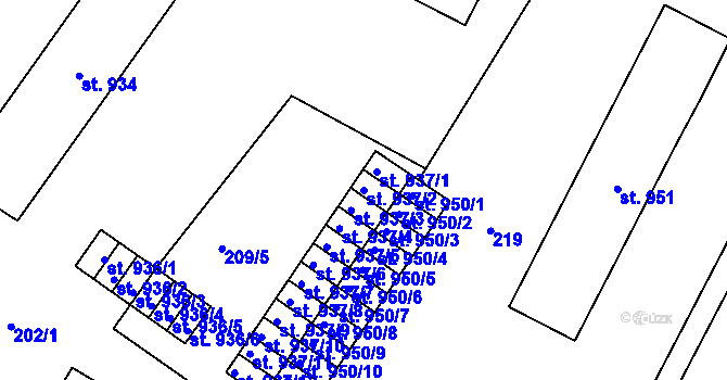 Parcela st. 937/2 v KÚ Heřmanův Městec, Katastrální mapa
