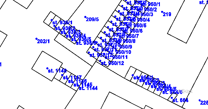 Parcela st. 950/11 v KÚ Heřmanův Městec, Katastrální mapa