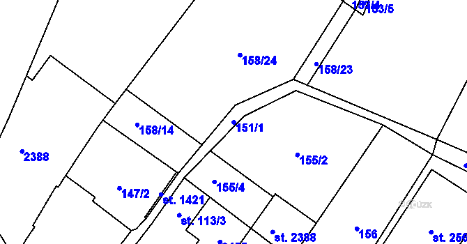 Parcela st. 151/1 v KÚ Heřmanův Městec, Katastrální mapa