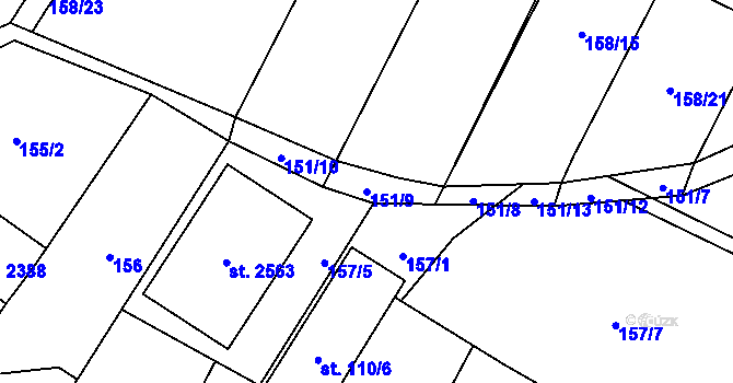 Parcela st. 151/9 v KÚ Heřmanův Městec, Katastrální mapa
