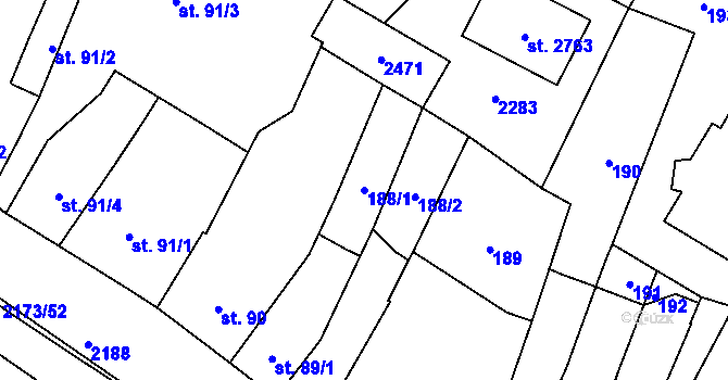 Parcela st. 188/1 v KÚ Heřmanův Městec, Katastrální mapa