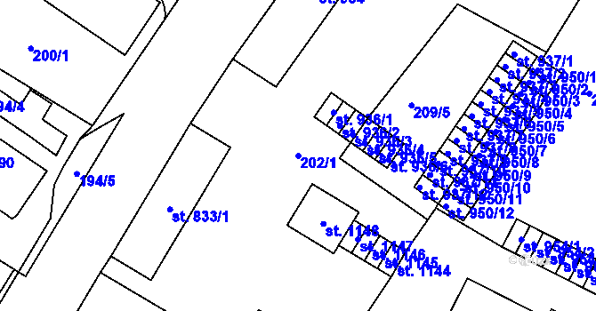 Parcela st. 202/1 v KÚ Heřmanův Městec, Katastrální mapa