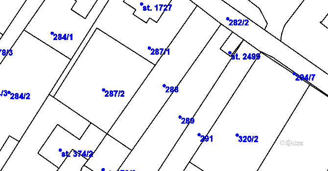 Parcela st. 288 v KÚ Heřmanův Městec, Katastrální mapa