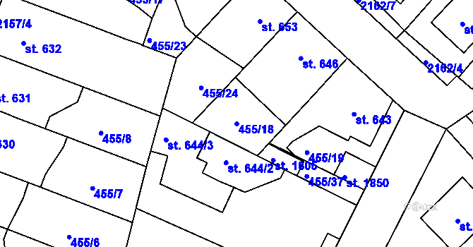 Parcela st. 455/18 v KÚ Heřmanův Městec, Katastrální mapa