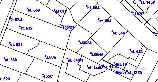Parcela st. 455/24 v KÚ Heřmanův Městec, Katastrální mapa