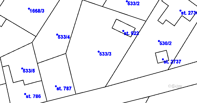 Parcela st. 533/3 v KÚ Heřmanův Městec, Katastrální mapa