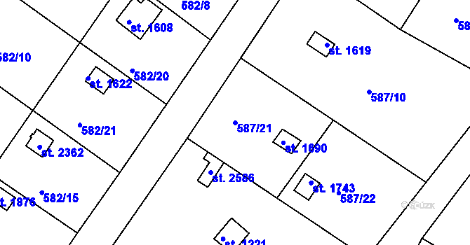 Parcela st. 587/21 v KÚ Heřmanův Městec, Katastrální mapa