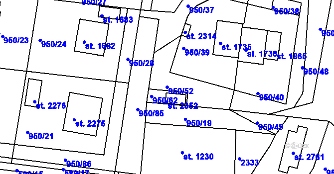 Parcela st. 950/52 v KÚ Heřmanův Městec, Katastrální mapa