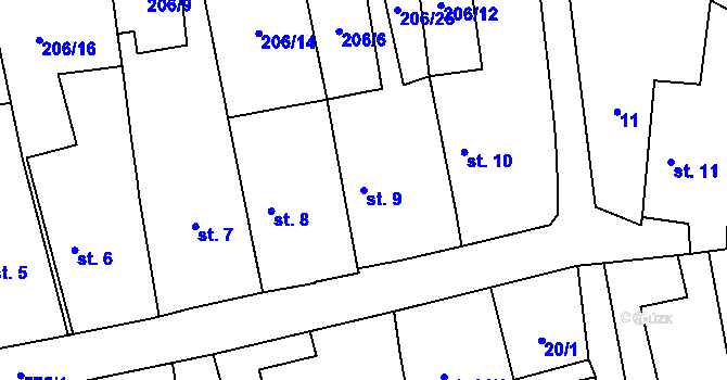 Parcela st. 9 v KÚ Chotěnice, Katastrální mapa