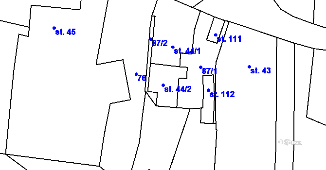 Parcela st. 44/2 v KÚ Chotěnice, Katastrální mapa
