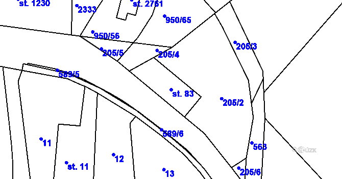 Parcela st. 83 v KÚ Chotěnice, Katastrální mapa