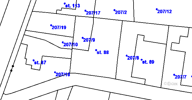 Parcela st. 88 v KÚ Chotěnice, Katastrální mapa