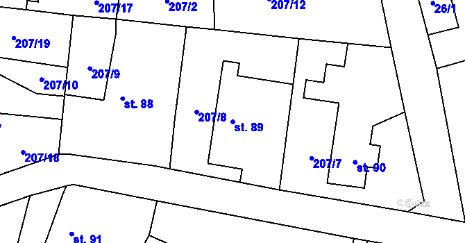 Parcela st. 89 v KÚ Chotěnice, Katastrální mapa