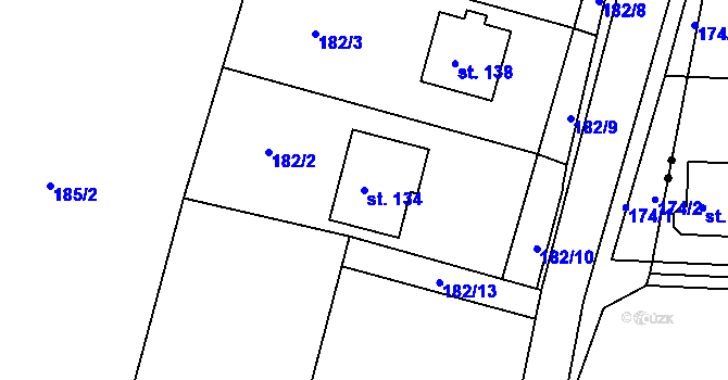 Parcela st. 134 v KÚ Chotěnice, Katastrální mapa