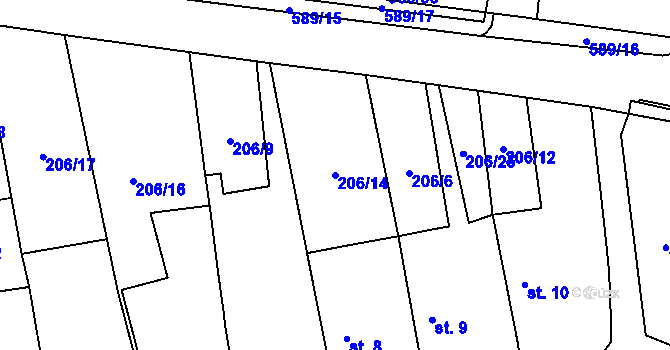 Parcela st. 206/14 v KÚ Chotěnice, Katastrální mapa