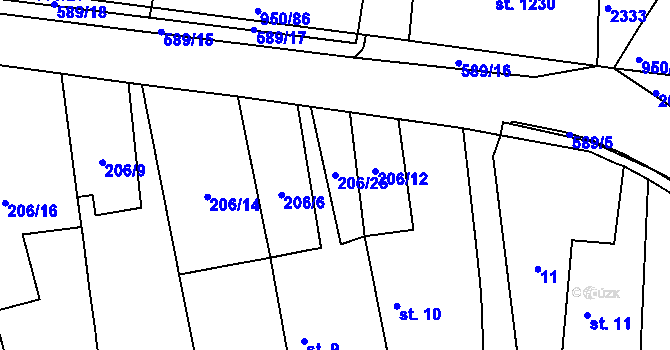 Parcela st. 206/25 v KÚ Chotěnice, Katastrální mapa