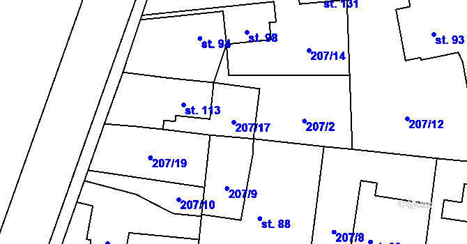 Parcela st. 207/17 v KÚ Chotěnice, Katastrální mapa