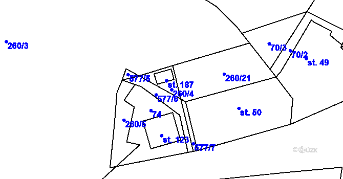 Parcela st. 260/4 v KÚ Chotěnice, Katastrální mapa