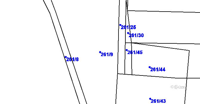 Parcela st. 261/9 v KÚ Chotěnice, Katastrální mapa