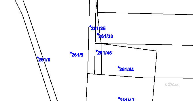 Parcela st. 261/45 v KÚ Chotěnice, Katastrální mapa