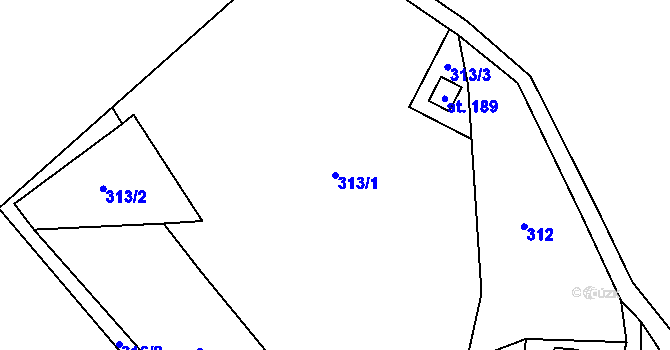 Parcela st. 313/1 v KÚ Chotěnice, Katastrální mapa