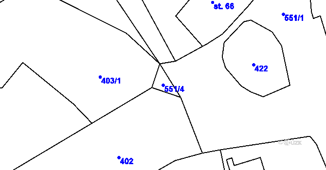 Parcela st. 551/4 v KÚ Chotěnice, Katastrální mapa