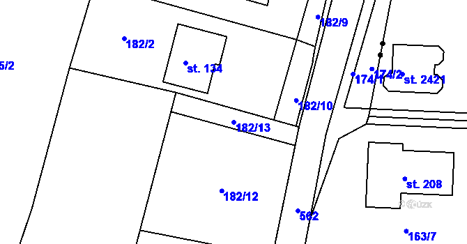 Parcela st. 182/13 v KÚ Chotěnice, Katastrální mapa