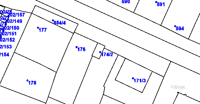 Parcela st. 174/2 v KÚ Hevlín, Katastrální mapa