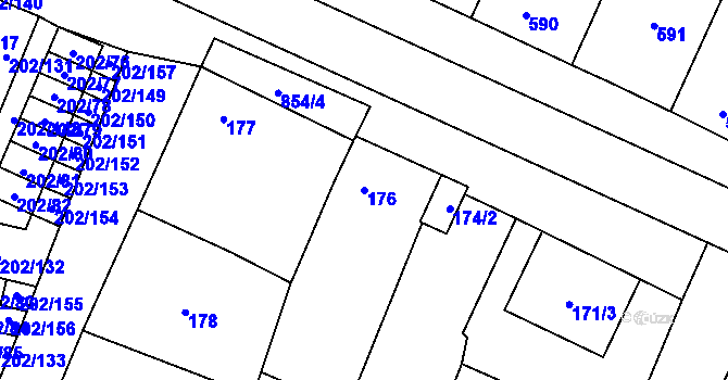Parcela st. 176 v KÚ Hevlín, Katastrální mapa