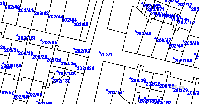 Parcela st. 202/1 v KÚ Hevlín, Katastrální mapa