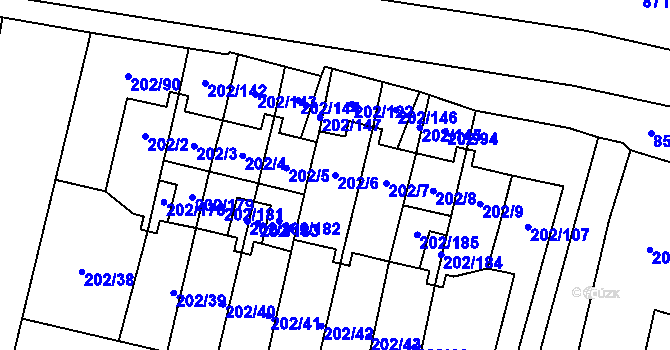 Parcela st. 202/6 v KÚ Hevlín, Katastrální mapa