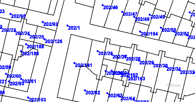 Parcela st. 202/26 v KÚ Hevlín, Katastrální mapa