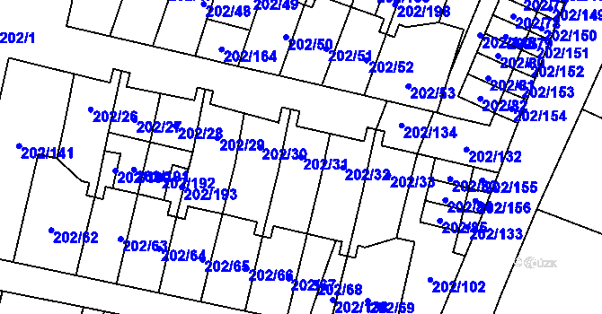 Parcela st. 202/31 v KÚ Hevlín, Katastrální mapa