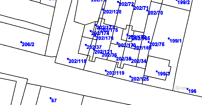 Parcela st. 202/36 v KÚ Hevlín, Katastrální mapa