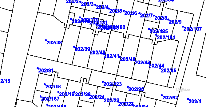 Parcela st. 202/41 v KÚ Hevlín, Katastrální mapa