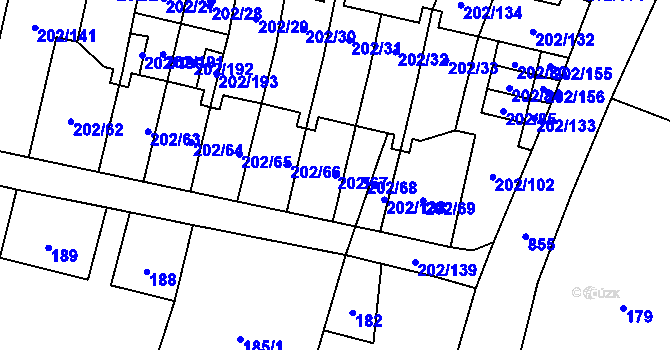 Parcela st. 202/67 v KÚ Hevlín, Katastrální mapa