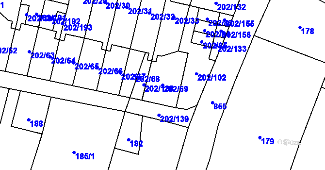 Parcela st. 202/69 v KÚ Hevlín, Katastrální mapa