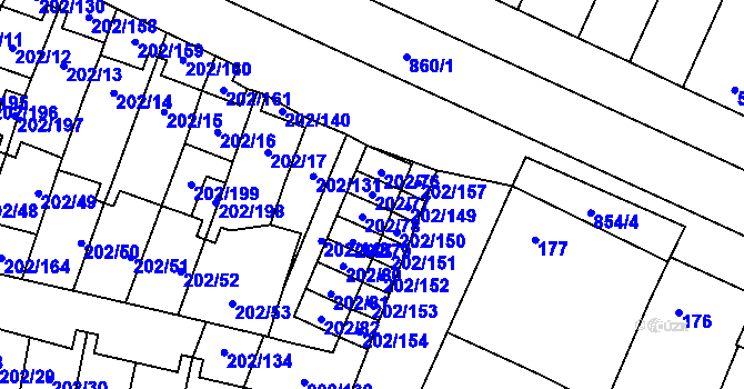 Parcela st. 202/77 v KÚ Hevlín, Katastrální mapa