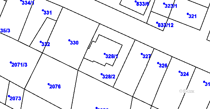 Parcela st. 328 v KÚ Hevlín, Katastrální mapa
