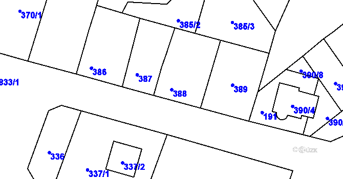 Parcela st. 388 v KÚ Hevlín, Katastrální mapa