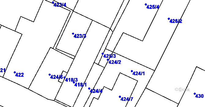 Parcela st. 425/3 v KÚ Hevlín, Katastrální mapa