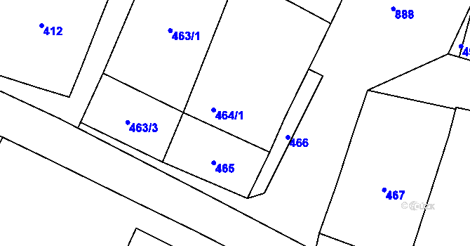 Parcela st. 464/1 v KÚ Hevlín, Katastrální mapa