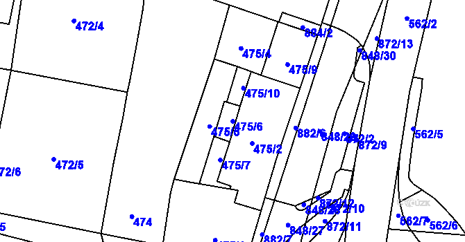 Parcela st. 475/6 v KÚ Hevlín, Katastrální mapa