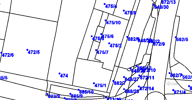 Parcela st. 475/7 v KÚ Hevlín, Katastrální mapa