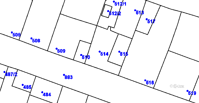 Parcela st. 514 v KÚ Hevlín, Katastrální mapa