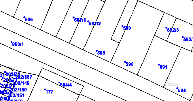 Parcela st. 588 v KÚ Hevlín, Katastrální mapa