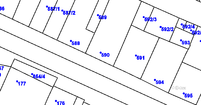 Parcela st. 590 v KÚ Hevlín, Katastrální mapa