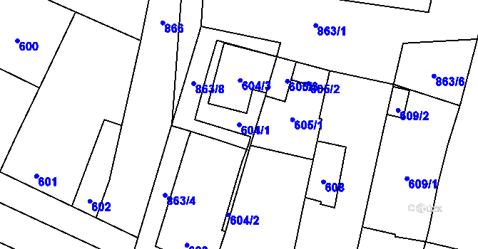 Parcela st. 604/1 v KÚ Hevlín, Katastrální mapa